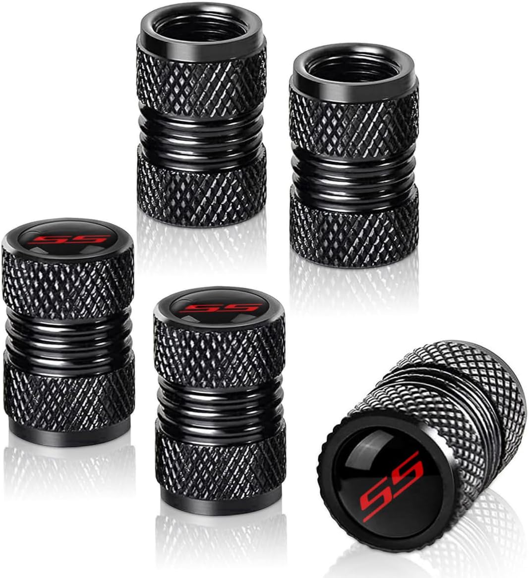 Metal Tire Valve Stem Cap Covers SS Emblem Air Valve Cap Set Dust Proof Leak-Proof Air Cover Compatible with Chevy Camaro SS Accessories (SS)