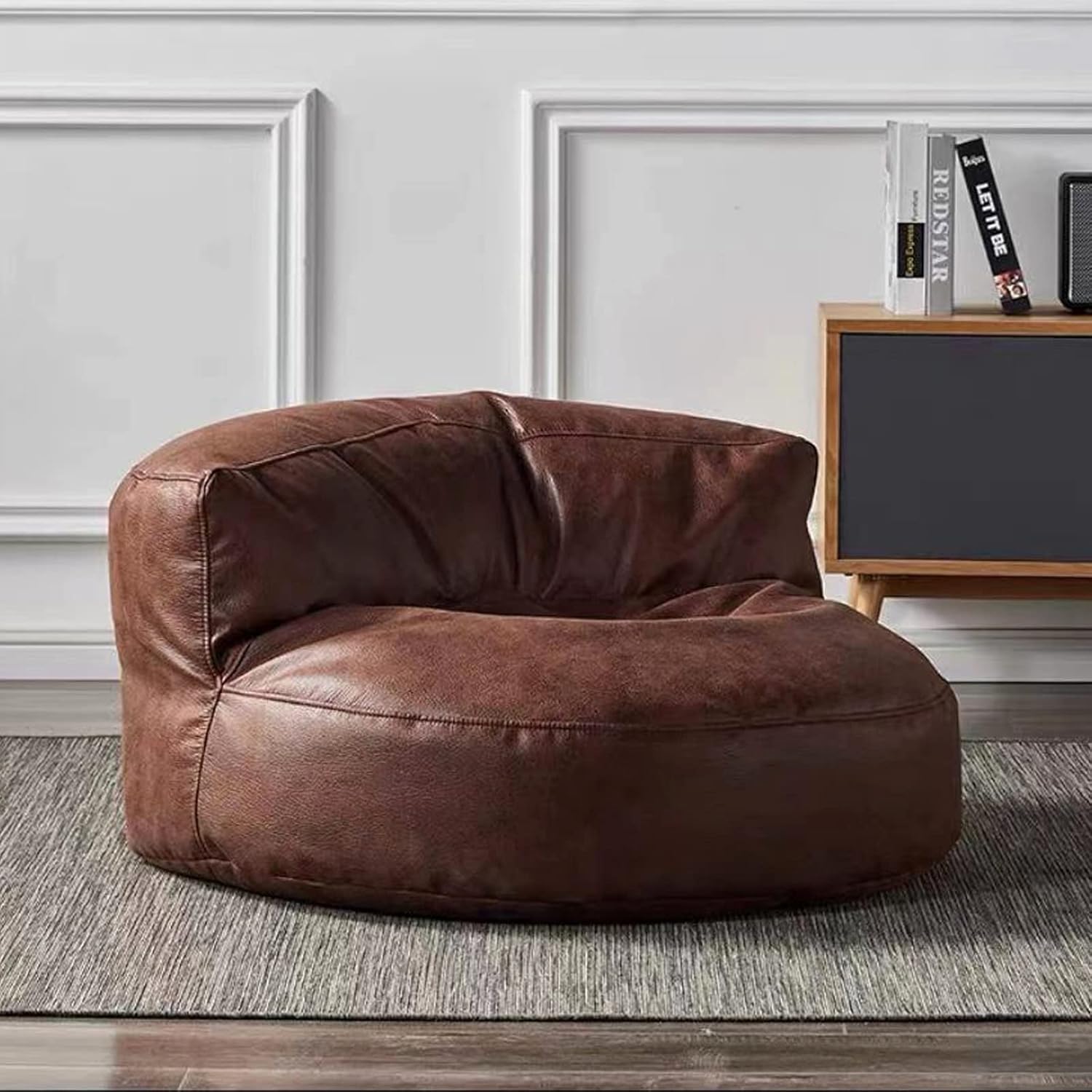 SXBCyan Bean Bag Chair Bean Bag Cover Luxury Single Lazy Sofa Cover Faux Suede Leather Bean Bag Sac Pouf Chair No Filler Beanbag Corner Seat Recliner Couch For Bedroom Living Room Garden