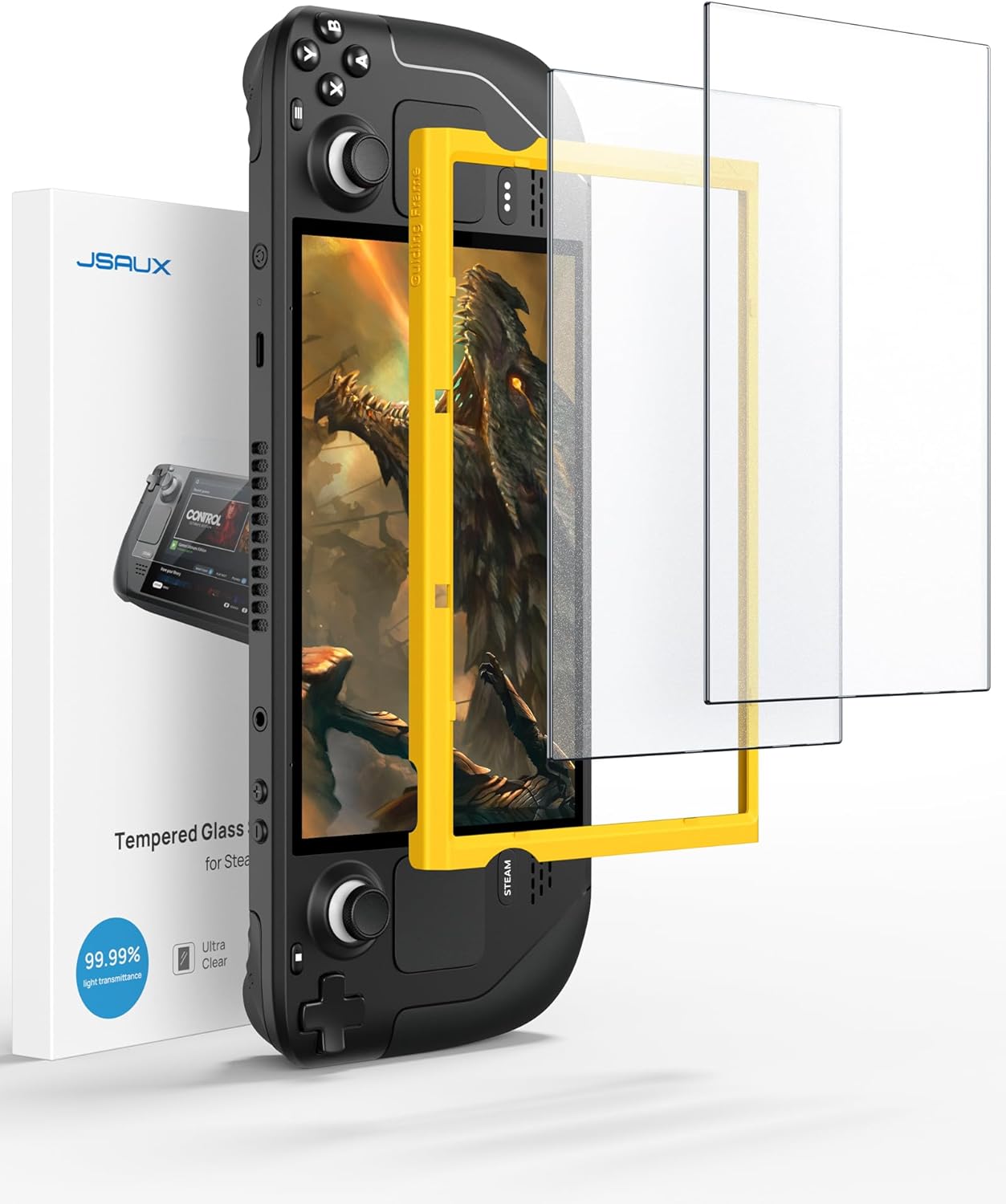 JSAUX 2-Pack Screen Protector Compatible with Steam Deck LCD & OLED, Anti Glare Protector 9H Hardness Easy to Install with Guiding Frame Scratch Resistant Matte Tempered Glass for Come with Toolkits