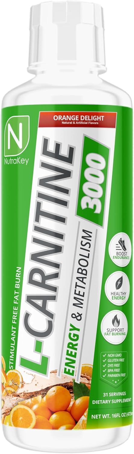 NutraKey L-Carnitine 3000mg, No Sugar, Gluten Free, Turn Into Fuel, (Orange Delight) 31 Servings