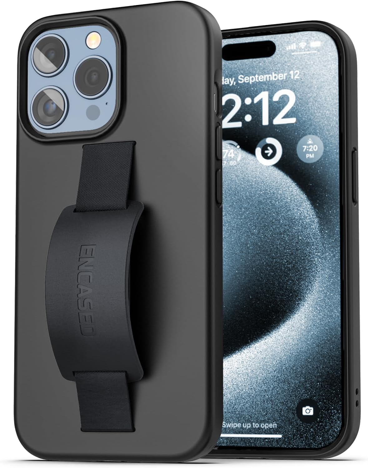 ENCASED Finger Loop Case, Designed for iPhone 15 Pro Max (2023) Hand Strap Grip Cover with Soft-Touch Silicone Phone Holder (Black)