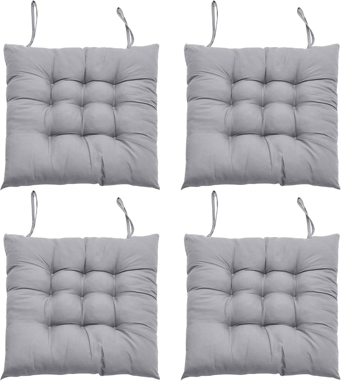 Seat Pads for Dining Chairs Set of 4, 40 x 40cm Comfortable Dining Chair Cushions, Kitchen Chair Cushions with Ties for Garden Living Room Garden Office Patio, Grey