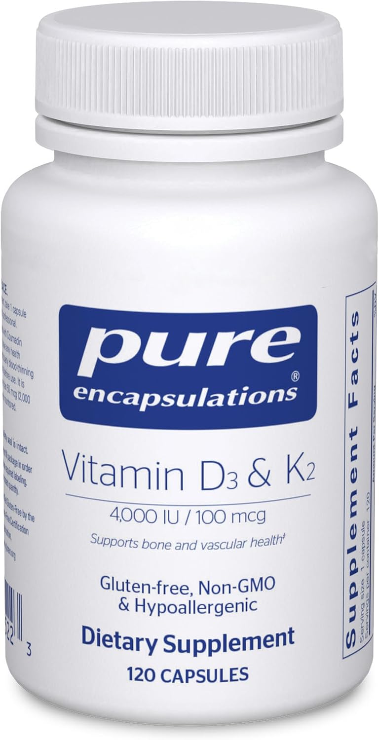 Pure Encapsulations Vitamin D3 & K2 - Bone & Vascular Health Support - Immune Function Support* - Gluten Free - Non-GMO - 120 Capsules