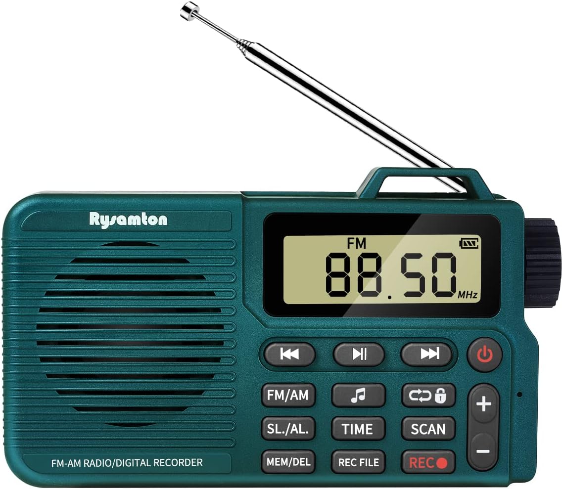 Portable AM/FM Radio, Digital Radio Recorder, Bluetooth 5.0, Alarm and Sleep Function, 12/24H Time Display with Large Digital Display