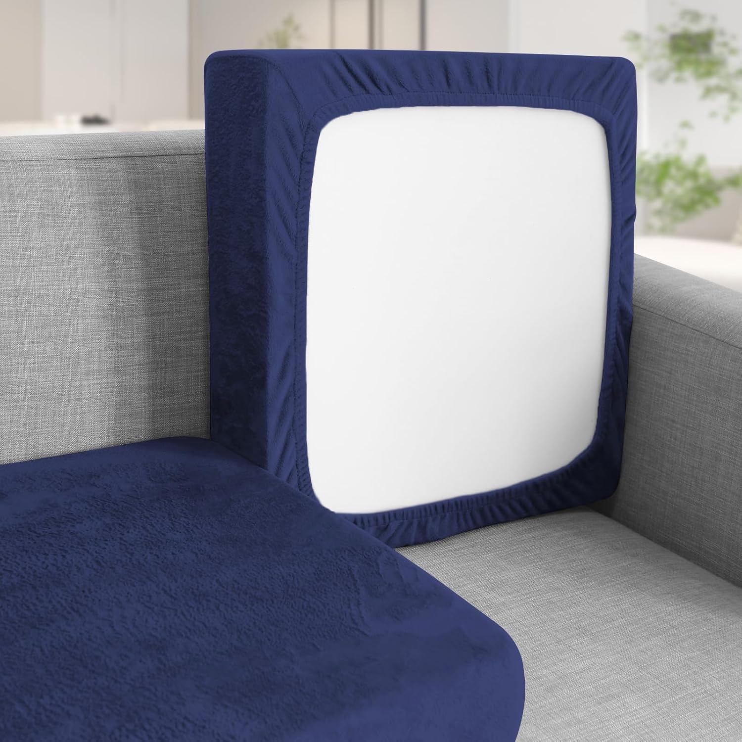 Sofa Seat Cushion Cover, Sofa Cushion Slipcovers Stretch Velvet, Universal Non-Slip Couch Cushion Covers Replacement for Individual Cushion with Elastic Bottom (1 Seater, Blue)