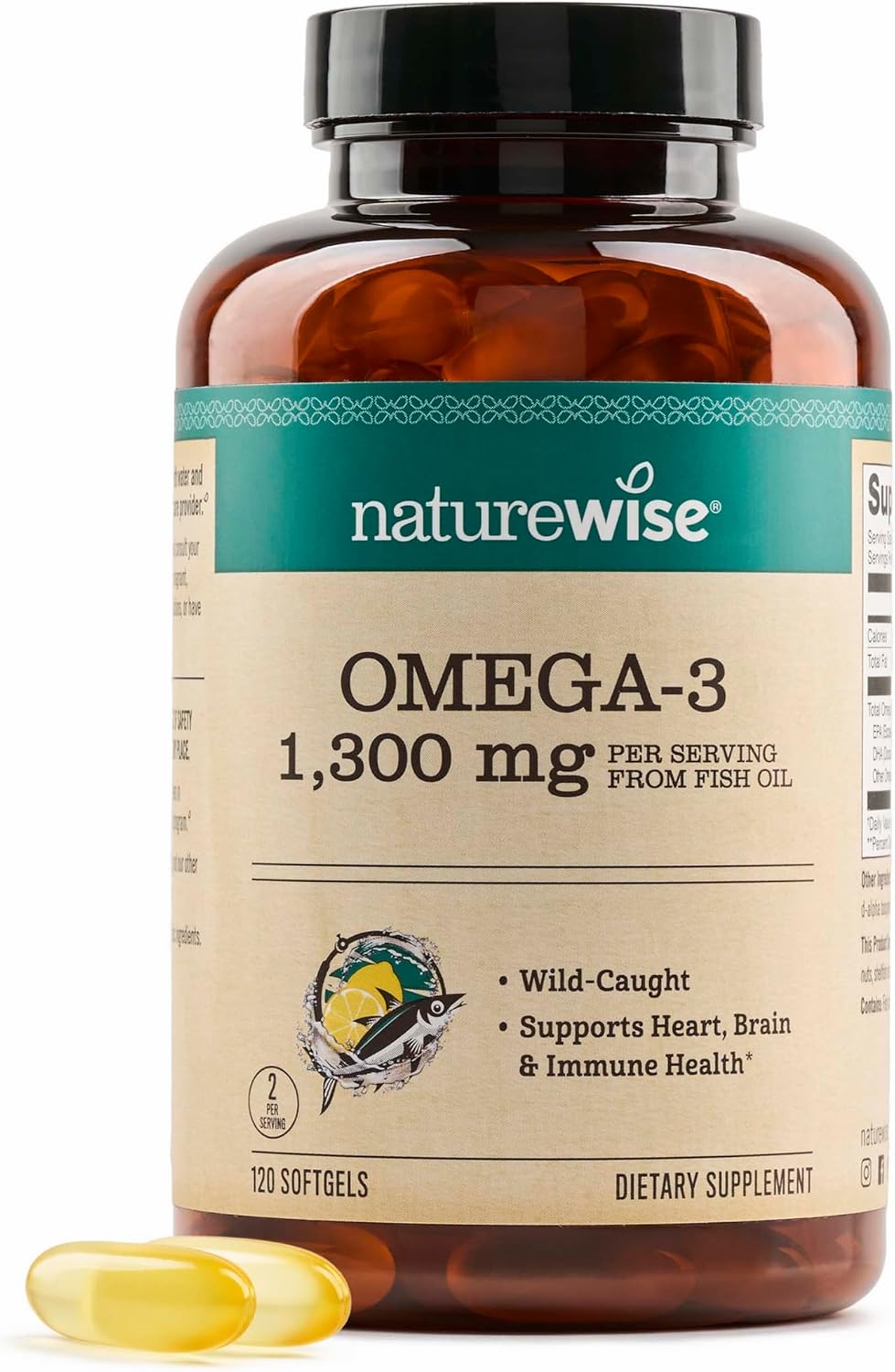 NatureWise Ultra Omega 3 Fish Oil 2200 mg – 1300 mg Omega-3 - Triglyceride Form - Lemon Flavor - Wild-Caught Fish Oil + EPA & DHA - Burpless, Non-GMO - 120 Softgels[2-Month Supply]