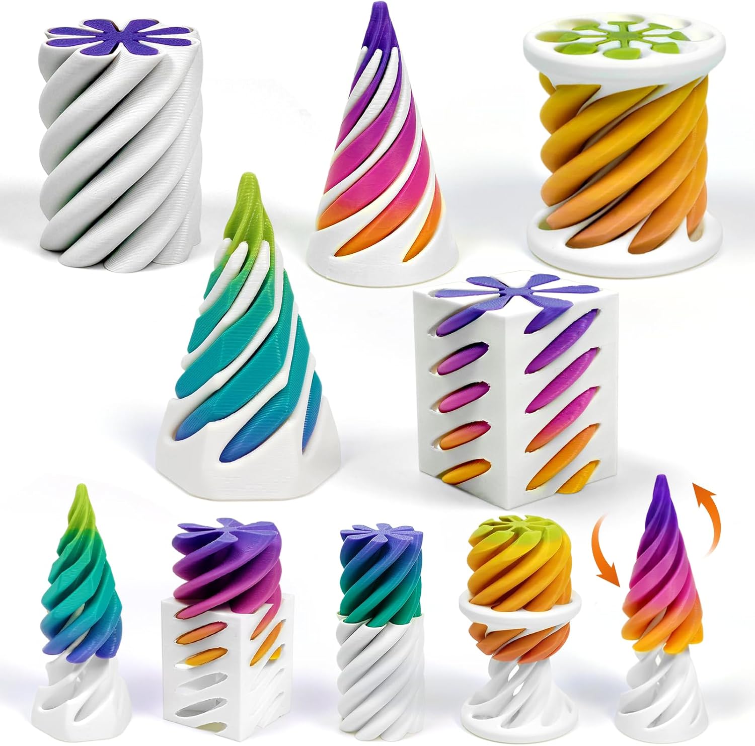 5 Pack Impossible Passthrough Fidget Toy, 3D Printed Impossible Cone, Rainbow Gradient Colors with White Base, 3D Printed Stress-Relief Toys for Adults