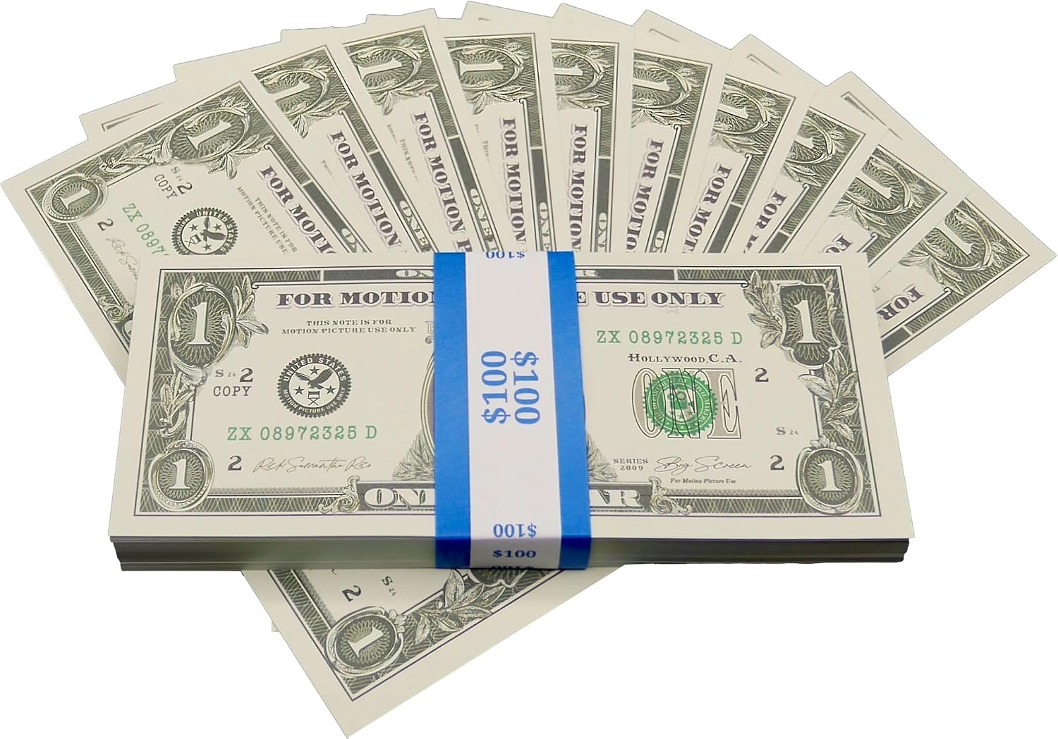 Big Screen Stacks - PROP MONEY DOLLARS | UK COMPANY | 100 FULL PRINT ONE DOLLAR BILLS | $100 Stack | Extra bank strap | For Movies, Advertising, Play, Party, Supreme, Gun, Fancy Dress, Casino Games