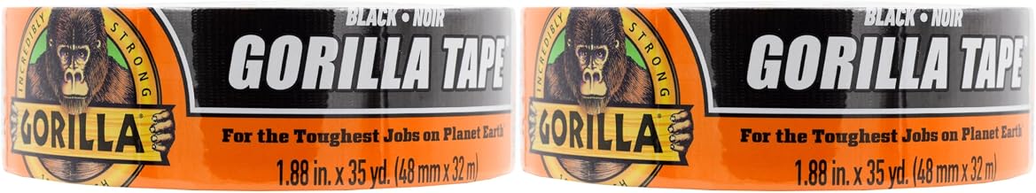 Gorilla Tape, Duct Tape, Utility Tape, Triple Layer Strength, Indoor & Outdoor, Weather Resistant Shell, 1.88 in x 35 yd, Black, (Pack of 2)