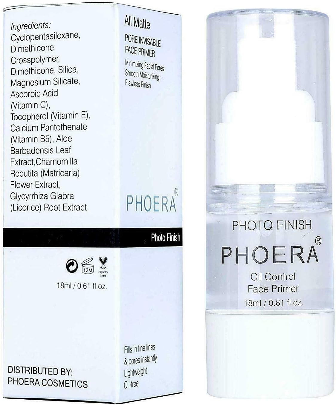 AQUAPURITY - PHOERA Primer Matte Finish Face Makeup Pore filler Primer Foundation Base Oil Control Full Coverage Make Up Base Concealer Long Lasting Flawless Pores Minimiser Liquid Moisturizing (18ML)