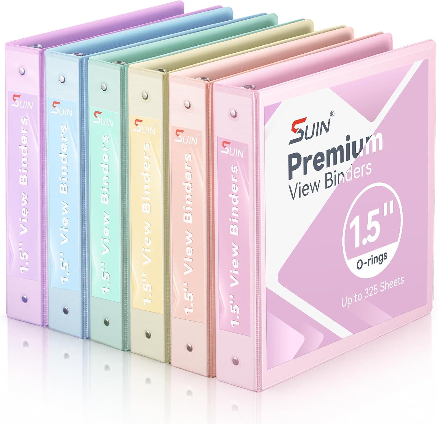 SUIN 1.5'' 3 Ring Binders, 1.5-Inch Clear View Binder, 6 Packs for Office