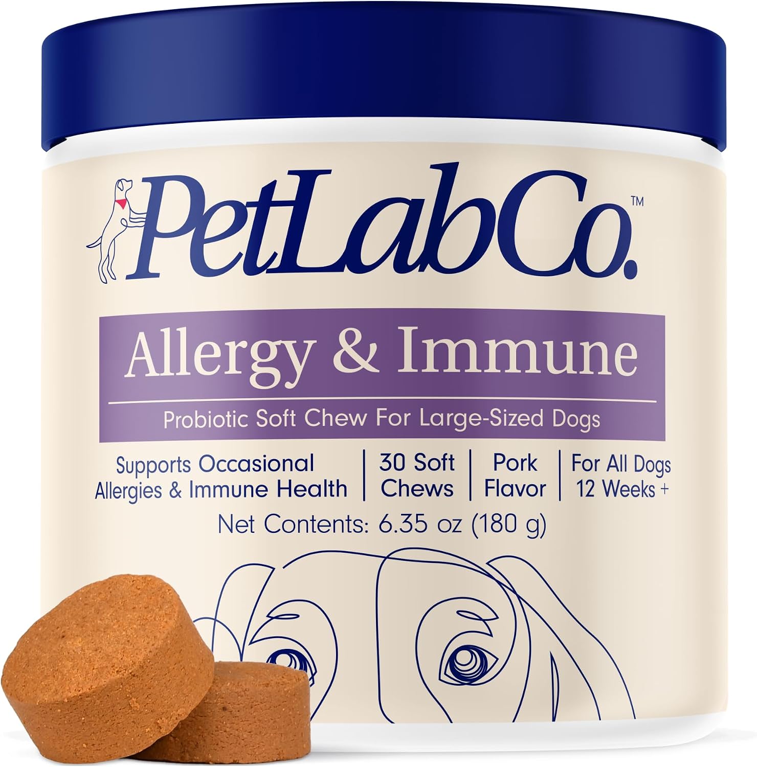 PetLab Co. Allergy & Immune Daily Probiotics for Dogs. Supports Yeast Production, Seasonal Allergies, Intermittent Itchiness, Gut & Digestive Health - 30 Chews - Available in Small, Medium, & Large