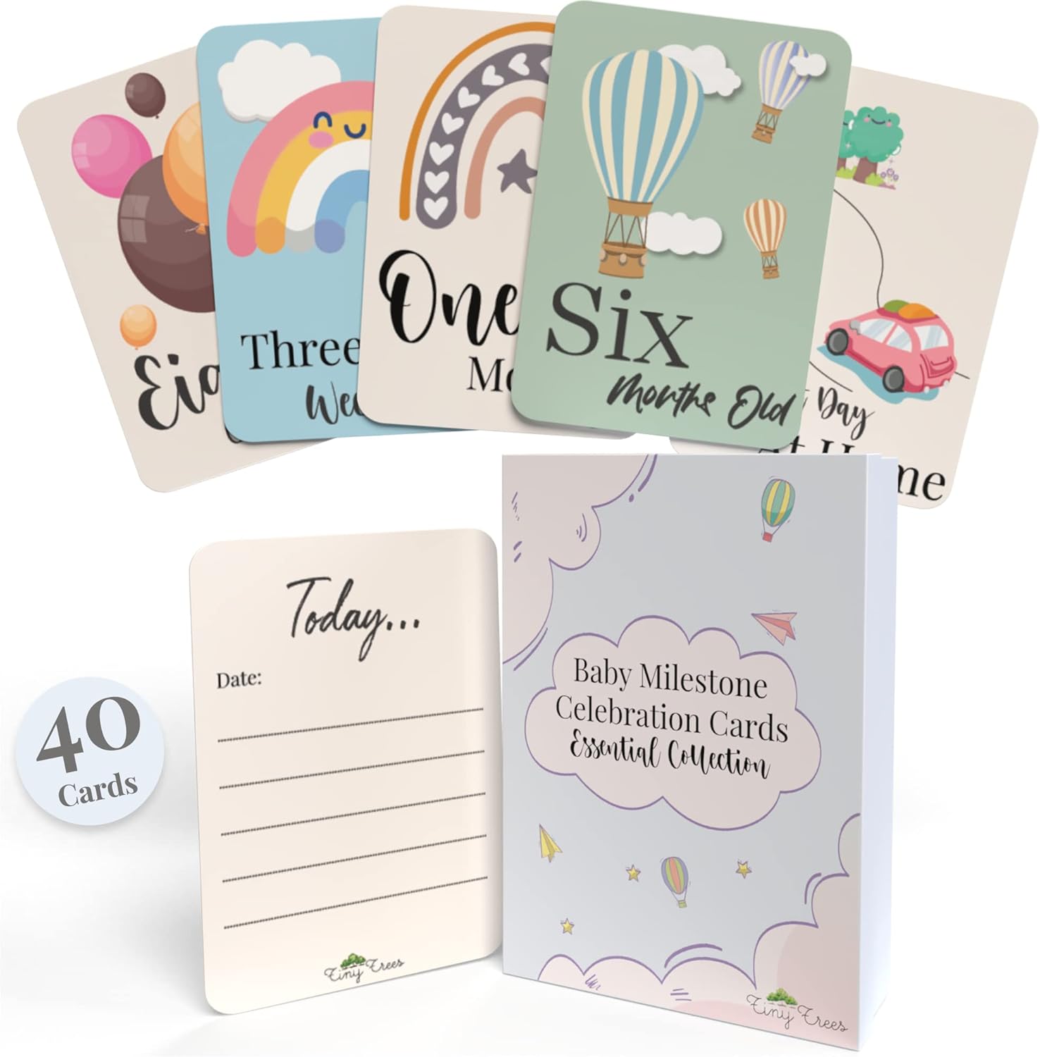 Tiny Trees® 40 Baby Milestone Cards in Gift Box - Baby Shower Gifts for Mum - New Baby Gift for Boy or Girl - Unisex Milestone Baby Cards for New Parents Pregnancy Gifts and Keepsake