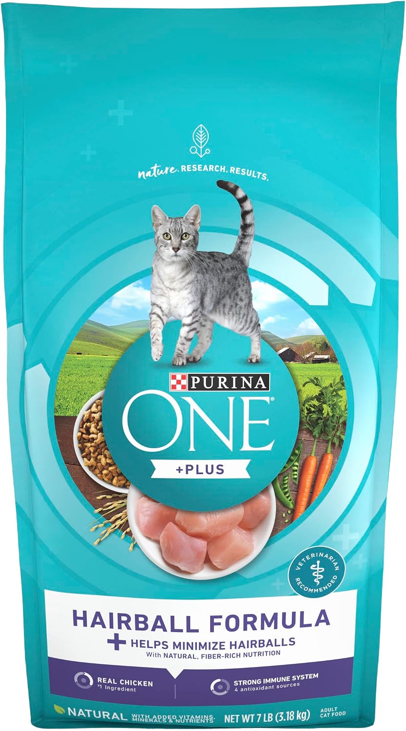 Purina ONE Natural Cat Food for Hairball Control, +PLUS Hairball Formula - 7 lb. Bag