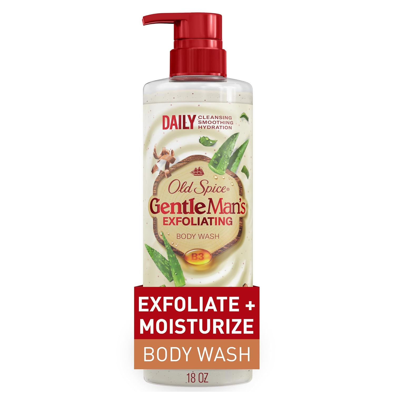 Old Spice GentleMan’s Exfoliating Body Wash for Men, 24/7 Moisturizing with Daily Use, Renewing Vitamin B3 Blend, Sandalwood & Aloe Vera Scent, 18 fl oz