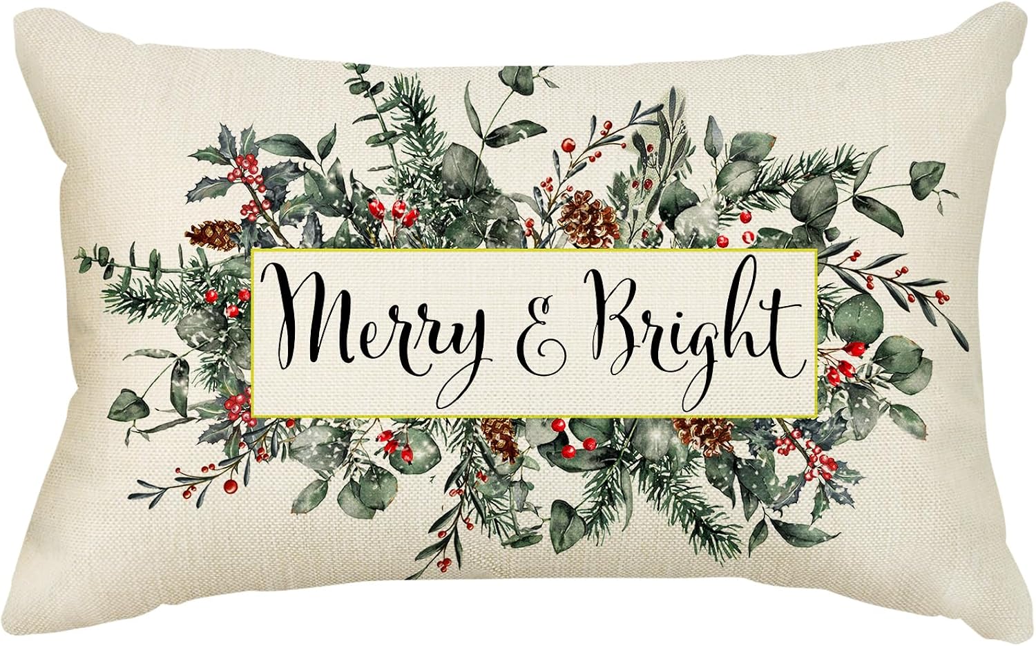 AOKE Christmas Merry & Bright Eucalyptus Mistletoe Throw Pillow Cover, 12 x 20 Inch Winter Holiday Decorative Lumbar Pillow Cover Rectangle Cushion Case for Sofa