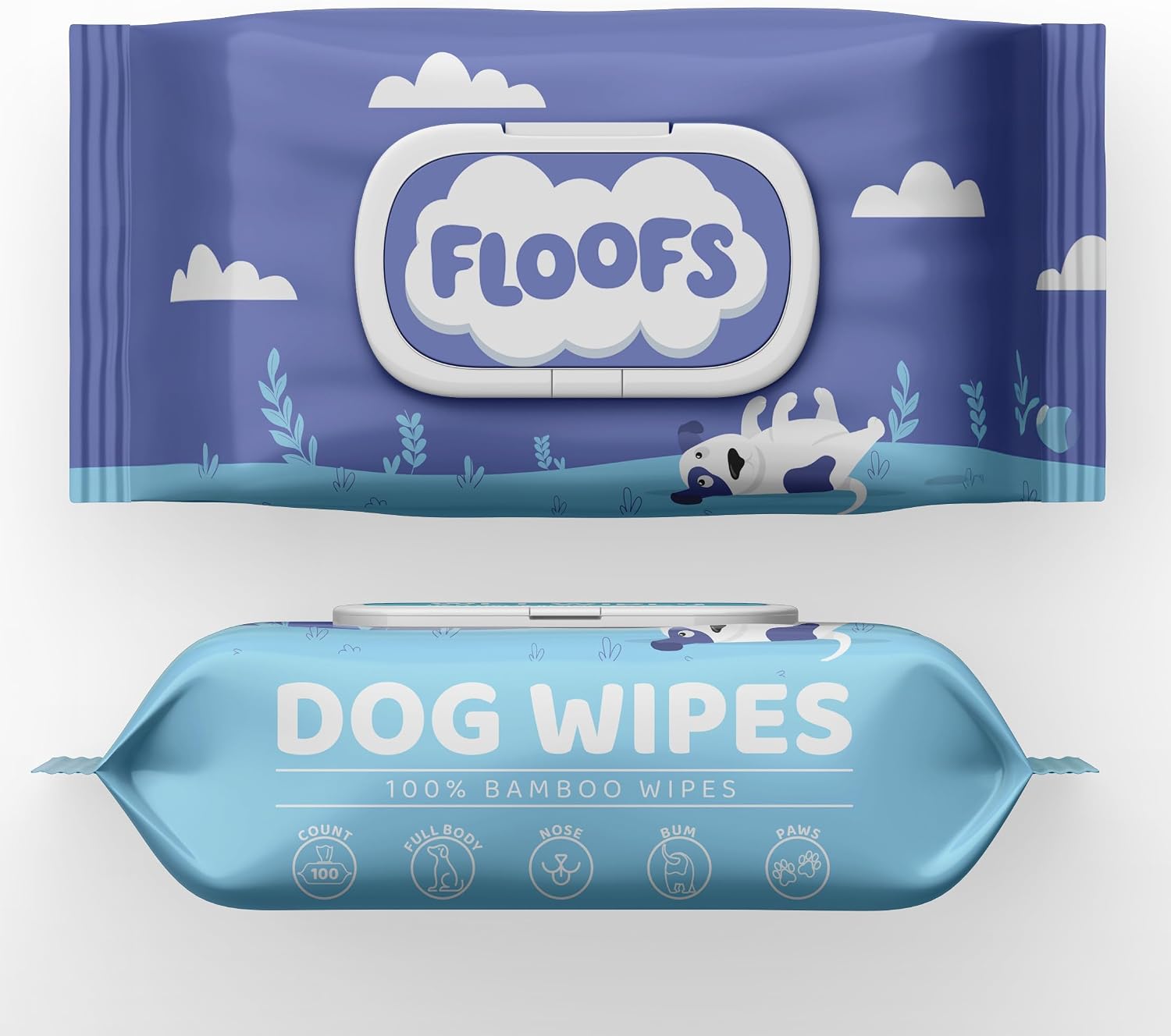 Floofs Antibacterial Dog Wipes for Paws, Body, Face & Bum - Hypoallergenic Grooming Wipes - 100 Fragrance-Free Pet Wipe for Dogs, Puppies & Cats - 15 x 20 cm, 50 gsm