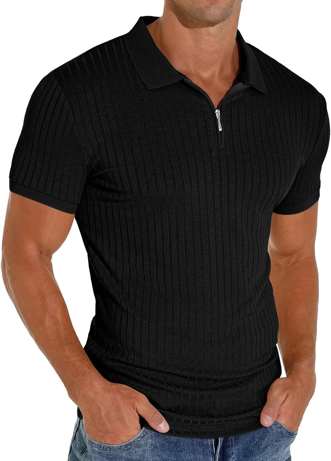 Sailwind Men's Polo Shirts Zip Classic Stretch Slim Fit T Shirts Casual&Work