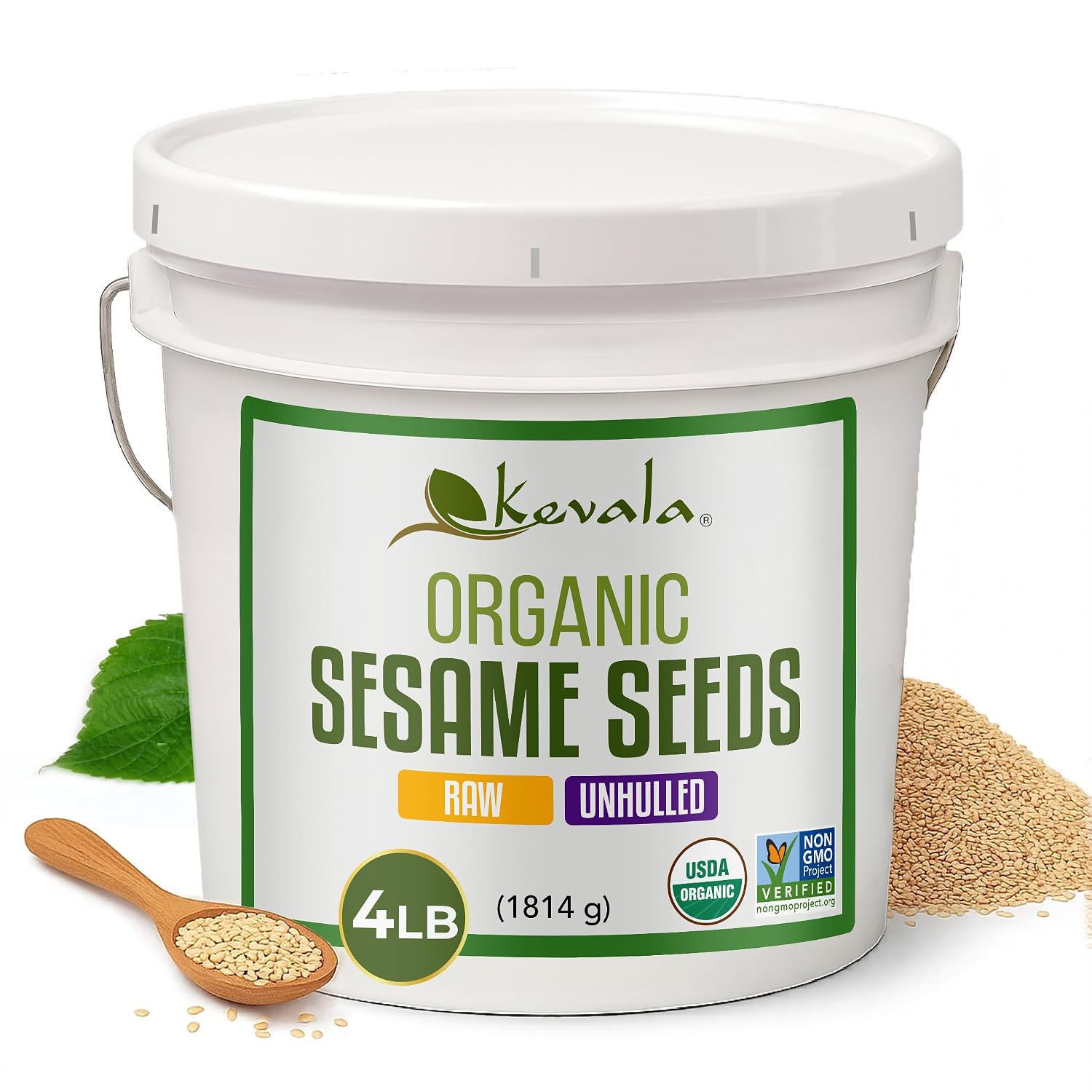 Kevala Raw Sesame Seeds Unhulled: 4 lb, Seeds for Cooking and Baking