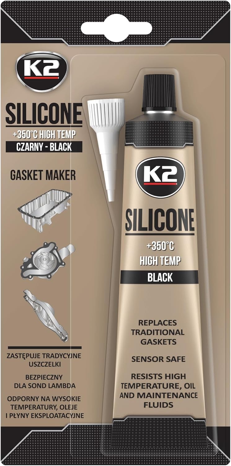 K2 High Temperature Silicone Sealant Dichtsi Likon, Temperature Extremes to + 350 °C; Black; 85g Tube