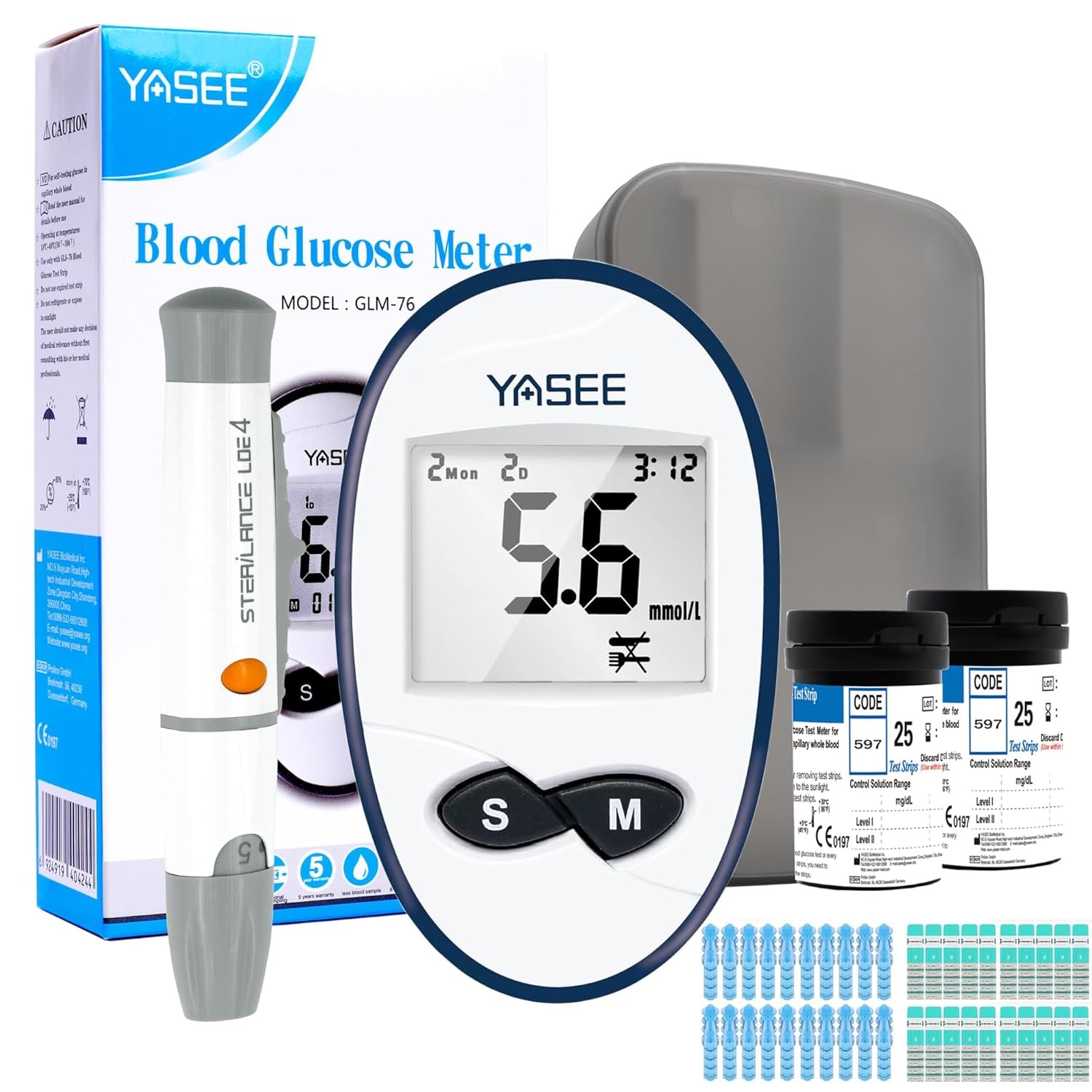 Diabetes Testing Kit Blood Glucose Monitor Meter Blood Sugar Tester with 50 Test Strips and 50 Lancets - for UK Diabetics in mmol/,Home Use
