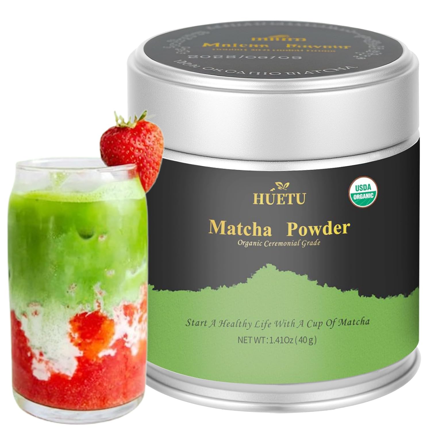 Ceremonial Grade Organic Matcha Powder - 1.41Oz(40g) Matcha Green Tea Powder, 100% USDA Certified, Rich Aroma, Vibrant Green, Smooth & Creamy, Zero Bitterness, Premium Sealed Tin, Perfect for Gifting
