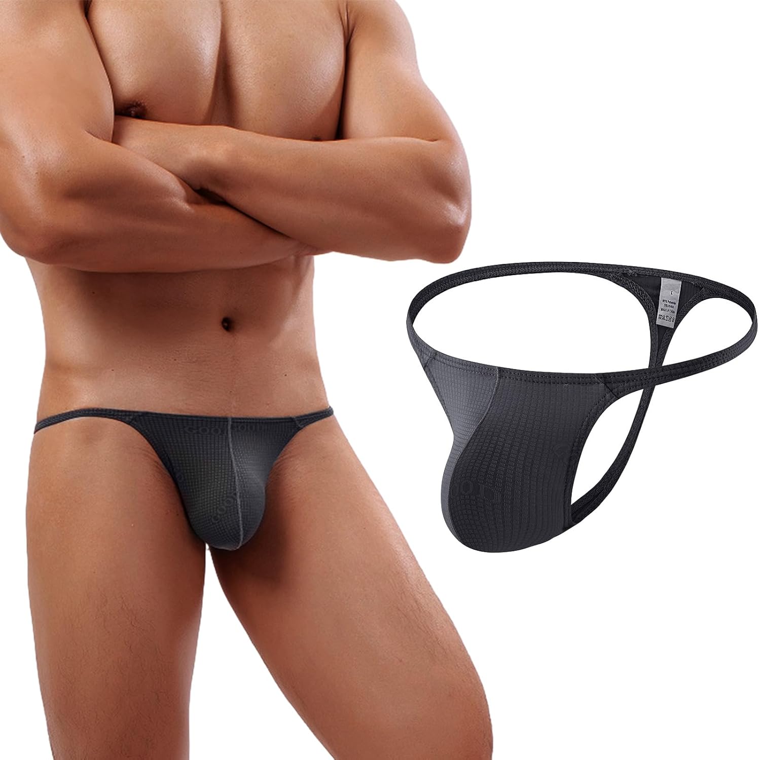 Kinwodon Men's Thong Underwear, Ice Silk G String Thongs for Men Low Rise Bikini Underwear Grey