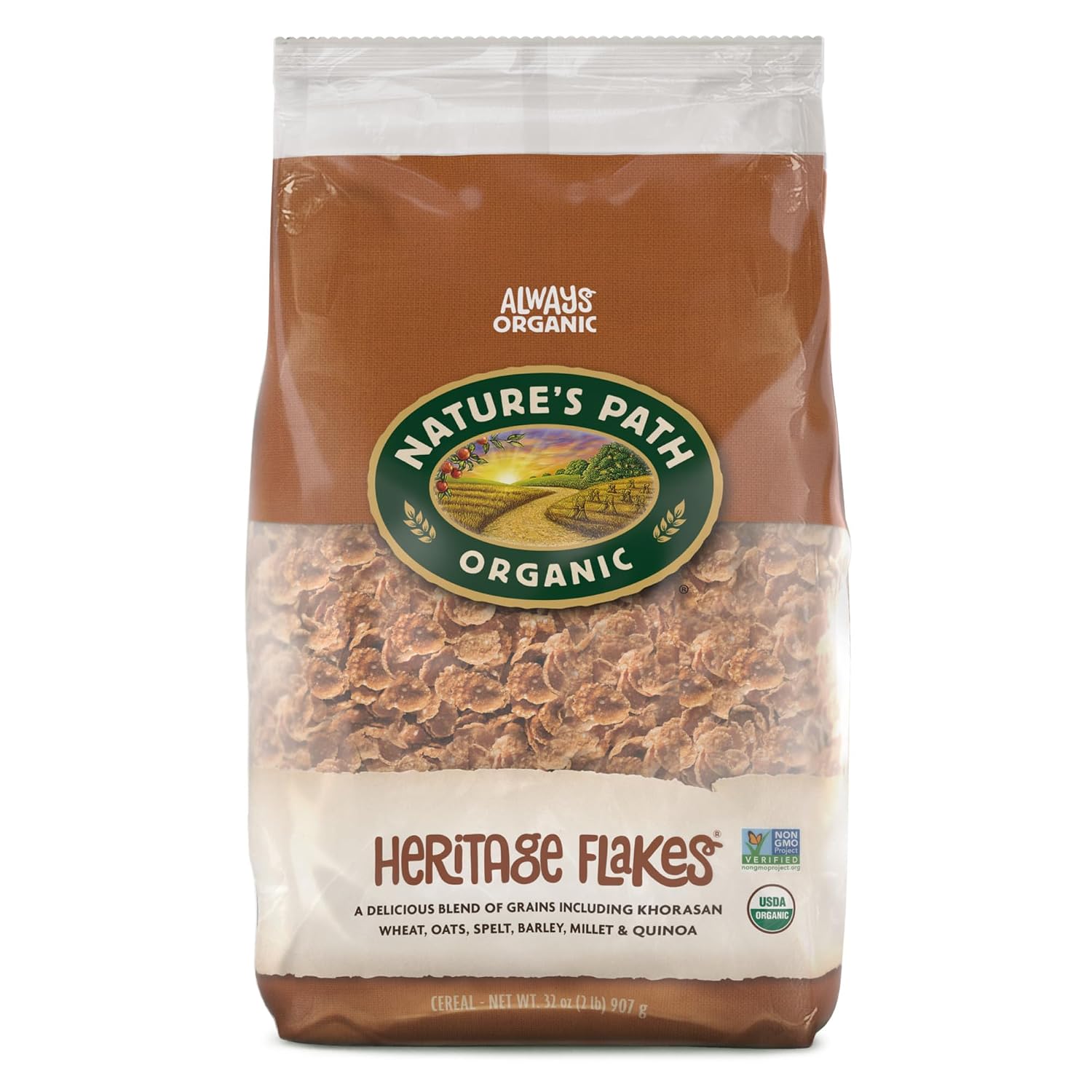 Nature's Path Organic Heritage Flakes® Cereal, 32 oz (Pack of 1), Ancient Grains, 23g Whole Grains, Non-GMO, Earth Friendly Packaging