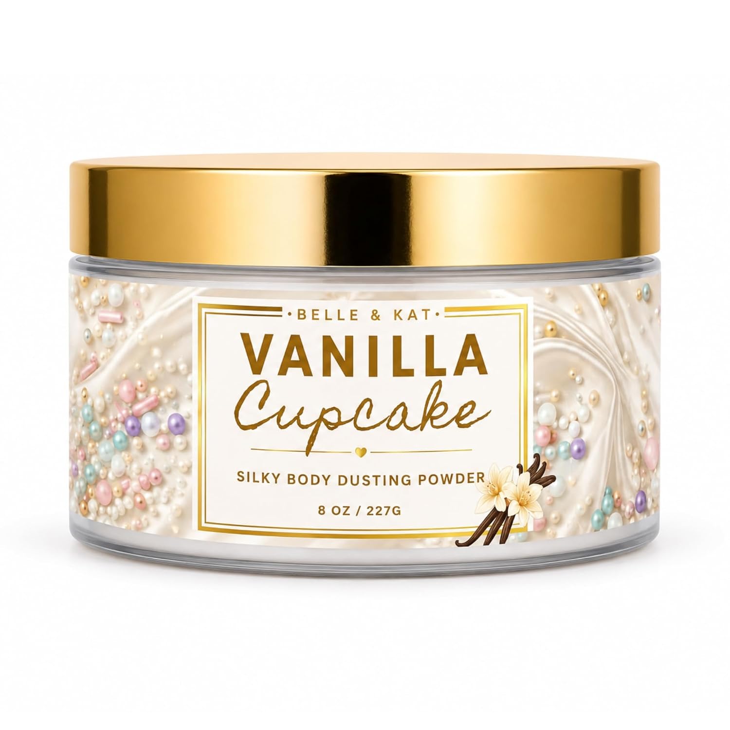 Dusting Powder for Women, Vanilla Cupcake Scented Body Powder, Talc Free 8 oz Powder with Soft Powder Puff, Made in USA