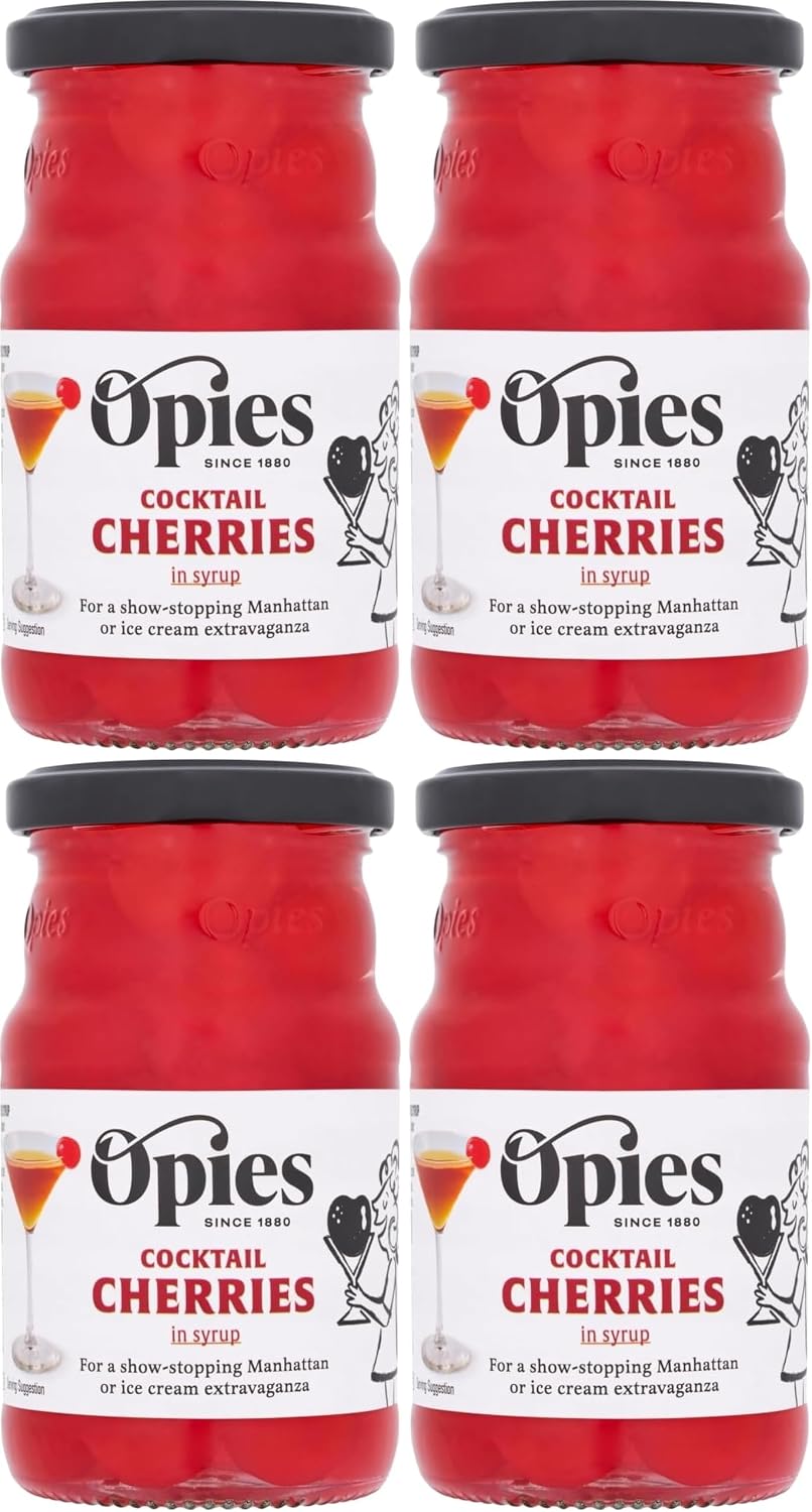 Opies Cocktail Cherries, Maraschino, 225g (Pack of 4)