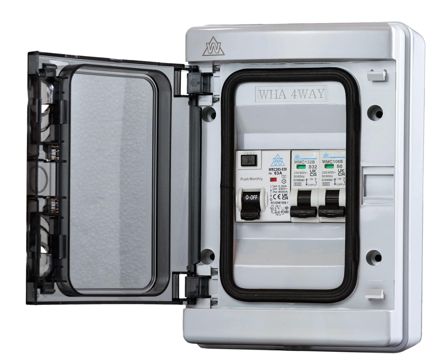 Plastic Garage Caravan Shed Consumer Unit Fuse Board 63A RCD + 2 MCB's 1 x 6A 1 x 16A WPGU04/616