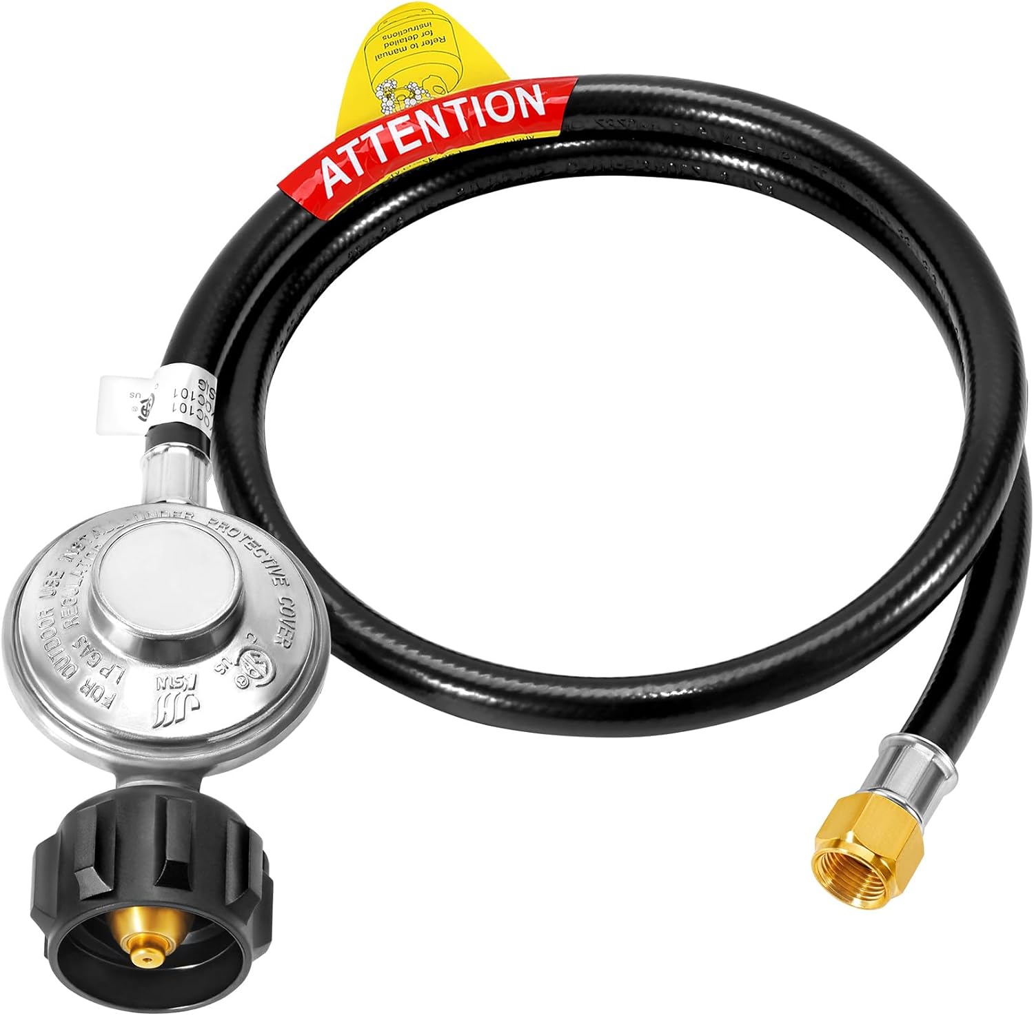 GasSaf 6 Feet Low Pressure Propane Regulator with CSA Certified LPG Hose Most LP Gas Grill, Heater and Fire Pit Table，3/8 Female Flare Nut