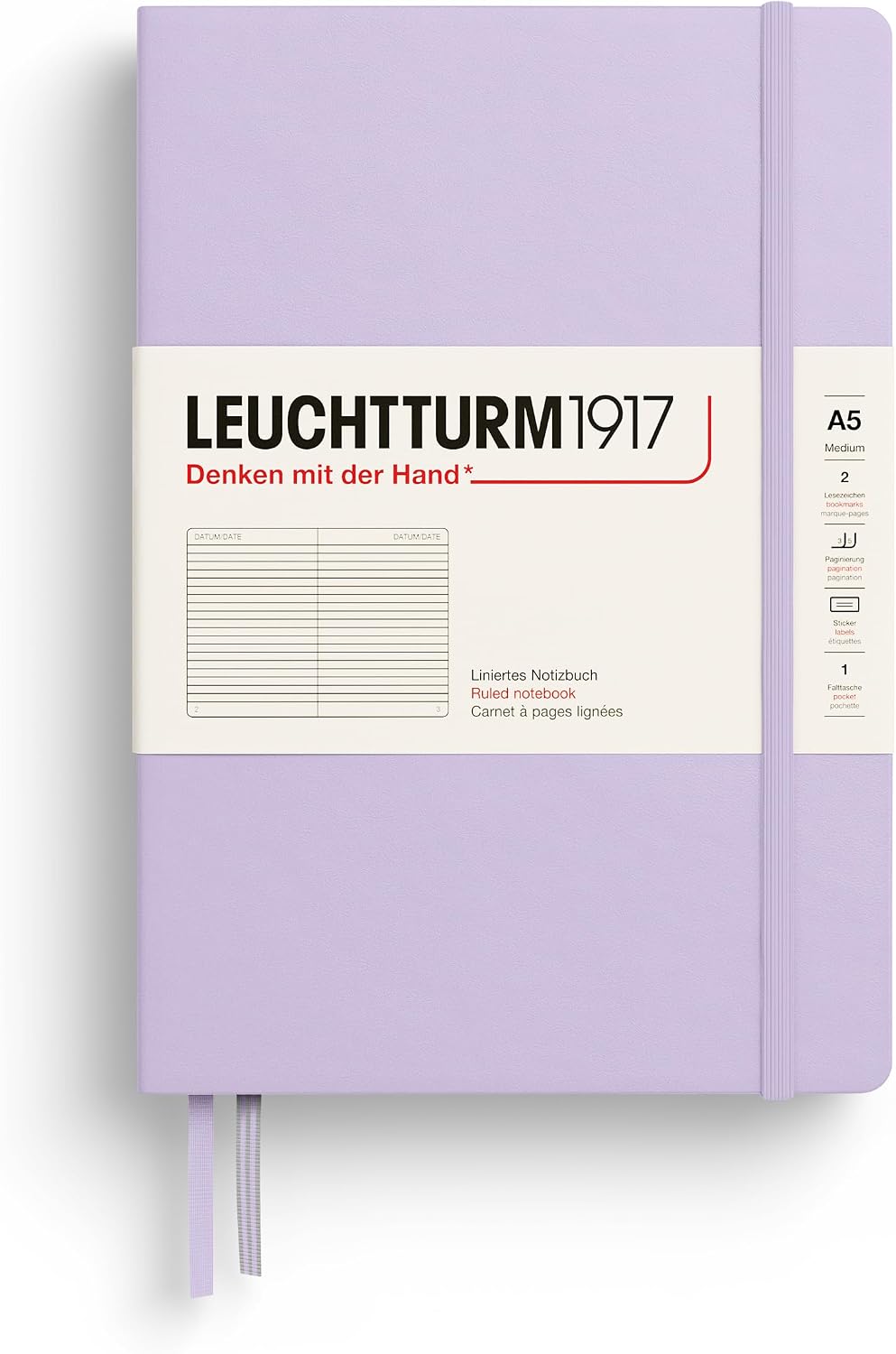 LEUCHTTURM1917 - Notebook Hardcover Medium A5-251 Numbered Pages for Writing and Journaling (Lilac, Ruled)