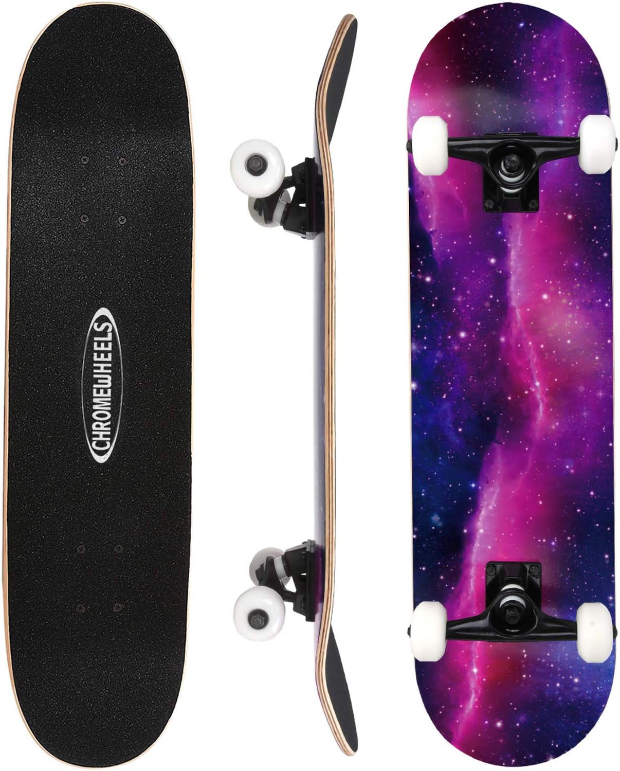 ChromeWheels 31 inch Skateboard Complete Skateboards Double Kick Skate Board 7 Layer Canadian Maple Deck Skateboard for Kids and Beginners