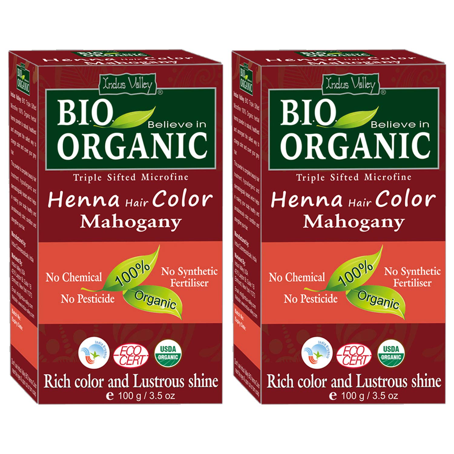 Indus Valley Bio Organic Natural Henna Hair Color For Grey Hairs -100gm, 100% Gray Hair Coverage And Long Lasting Hair Dye | Vegan and Cruelty-Free