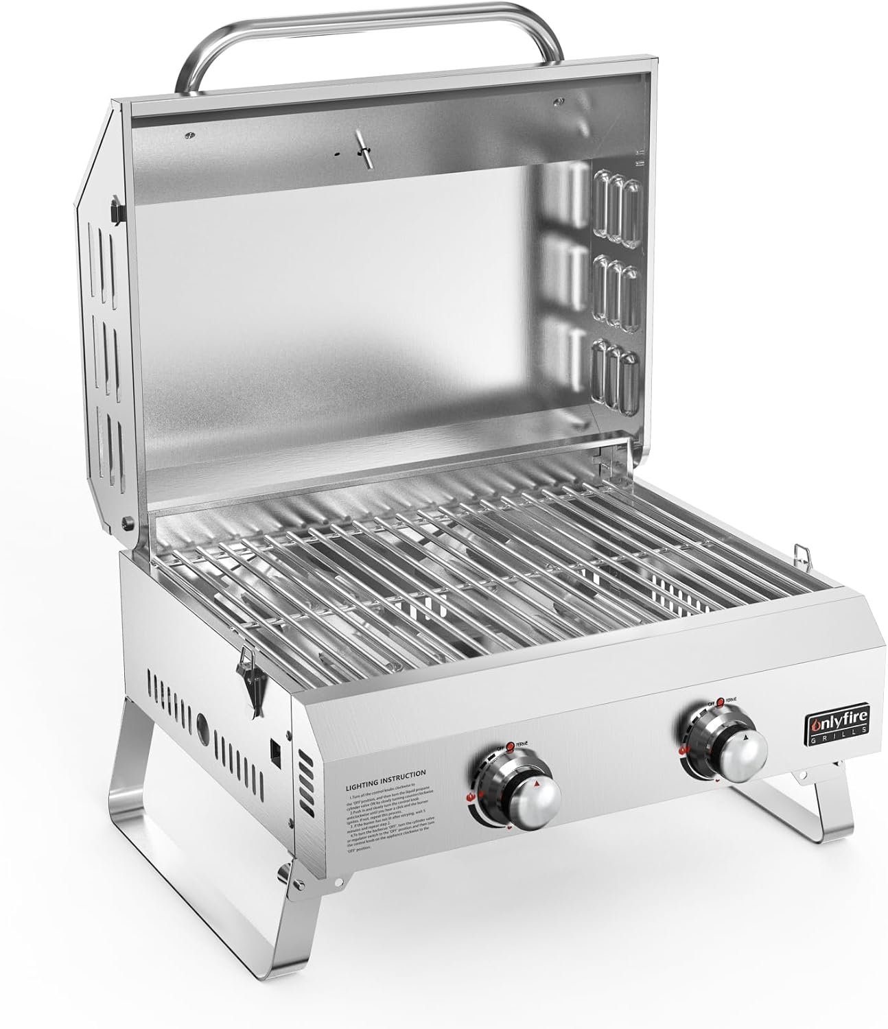 Onlyfire 2-Burner Tabletop Portable Gas BBQ, Outdoor Gas Barbecue Grill with 18" Cooking Grate, Lid & Thermometer, 4.7 kW