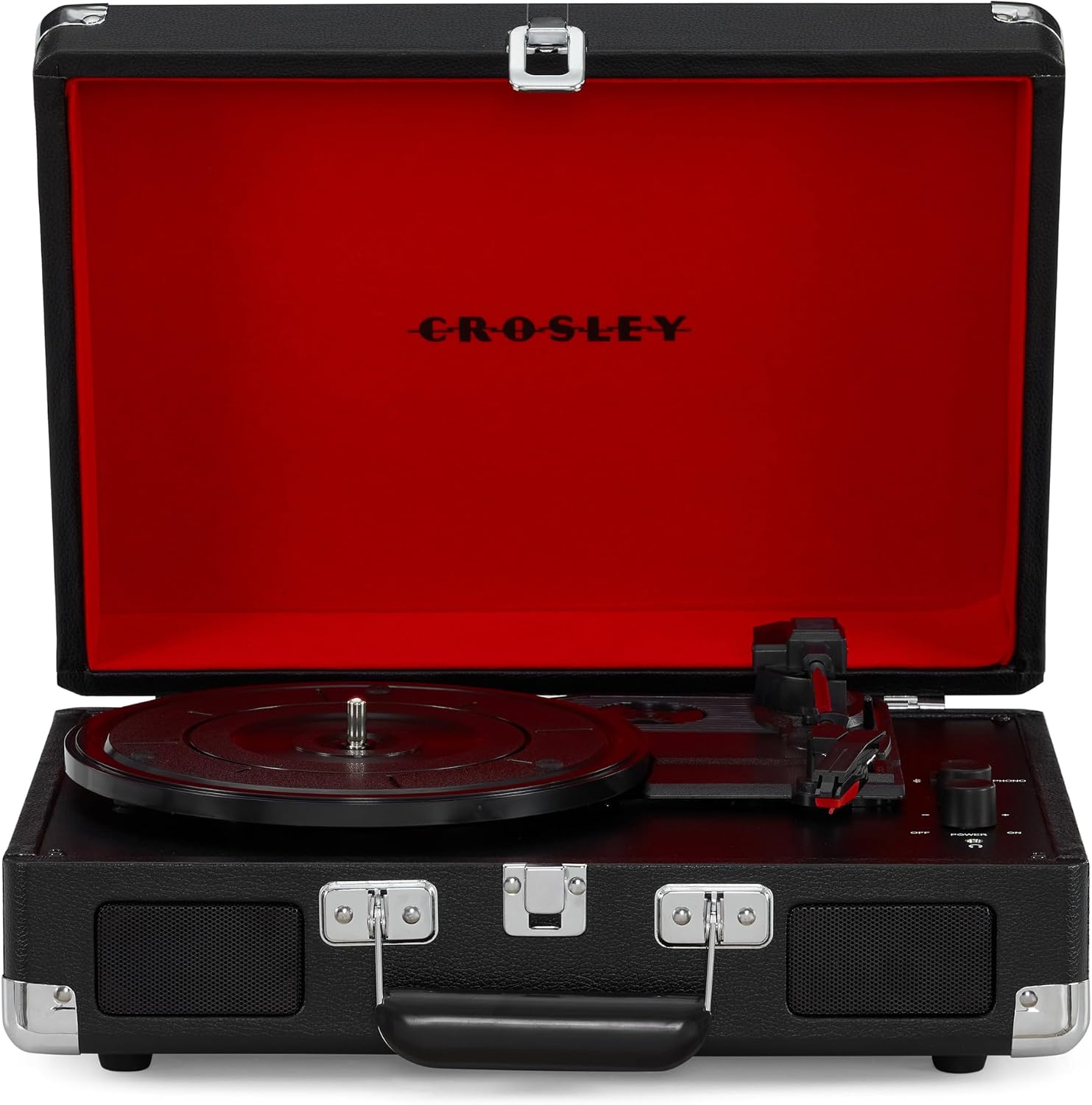 Crosley Cruiser Plus Portable Turntable, Bluetooth Record Player, Black | 3-Speed Suitcase Vinyl Player, Home Turntables for Vinyl Records, Built in Stereo Speakers & Bluetooth Receiver, AUX Input