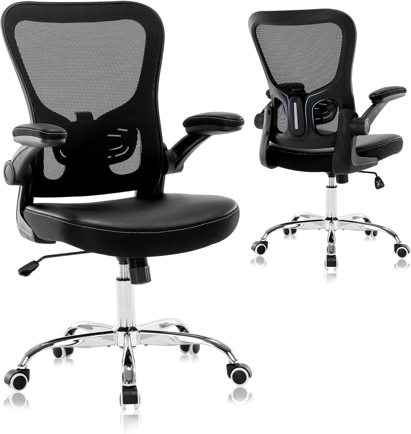Office Chair,Ergonomic Desk Chair,Mesh Computer Chair with PU Leather Flip-up Armrest,Home Office Chair with Lumbar Support,Adjustable Executive Mid Back Task Chair,Rolling Swivel Office Chairs,Black