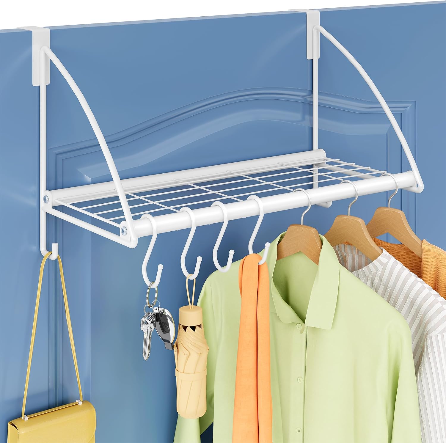 Tajsoon Over the Door Clothes Rack with Storage Rack and Hooks 16.54" White