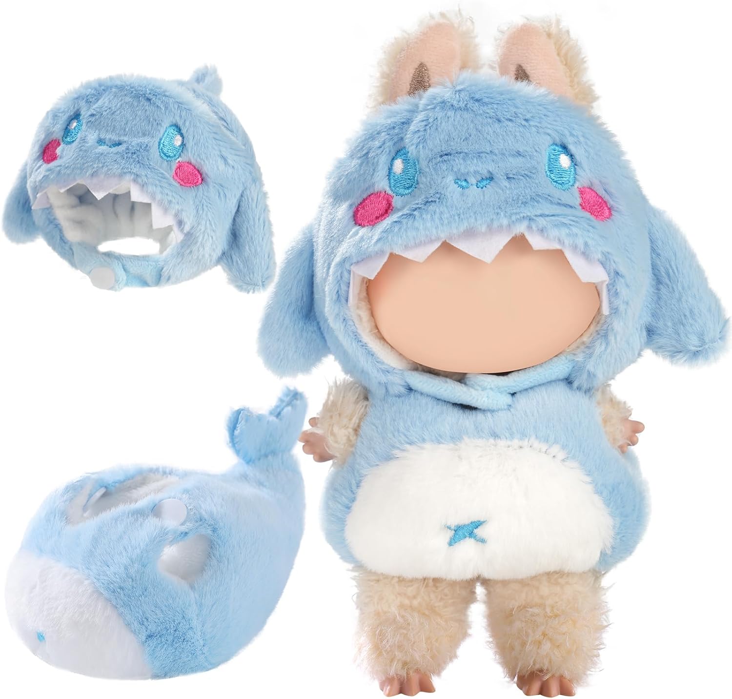 Cute Clothes for Doll Design Outfit Blind Mystery Box Accessories Mini La Boo-Boo Blah Bu Bu BuLafufu Ropa Plush Stuff Dress Overalls Hoodie Pajamas Blue Whale