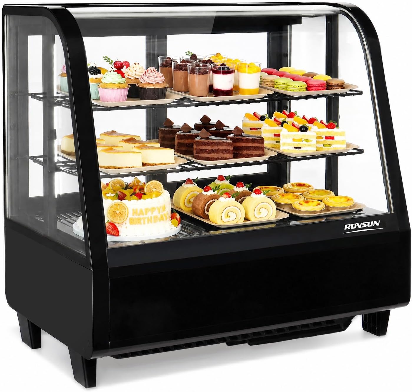 ROVSUN 3.5 Cu.Ft Commercial Display Refrigerator ETL NSF Certified, Refrigerator Display Case Countertop Pastry Display Case w/LED Air-cooling Automatic Defrost Rear Sliding Door for Cafe Restaurant