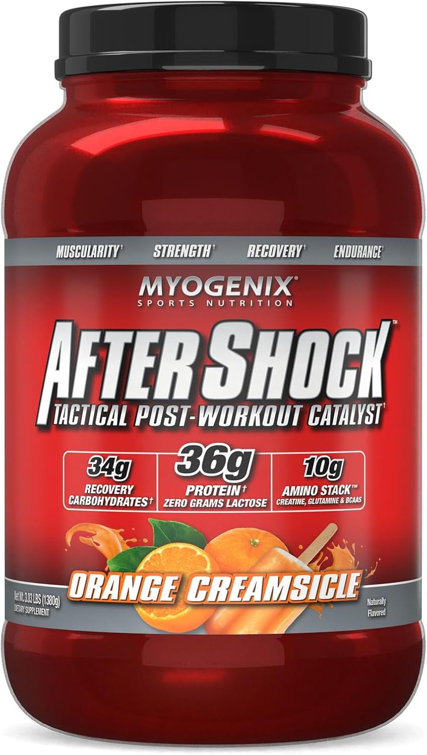 Myogenix Aftershock Post Workout — Muscle Growth Whey Protein Powder — Speeds Up Muscle Growth and Recovery — Supports Joint Health and Replenishes Glycogen — Orange Creamsicle, 3 lbs