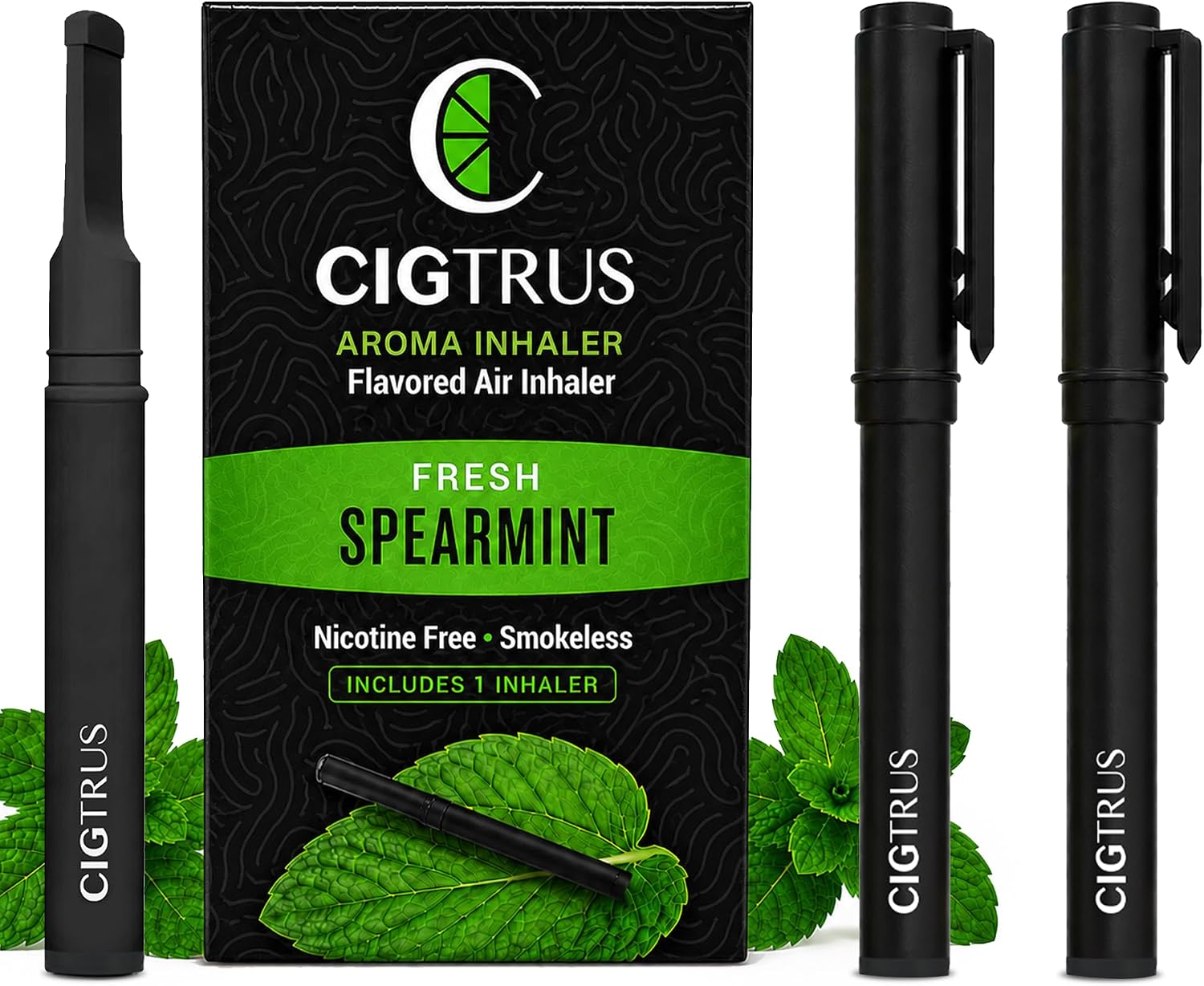 Cigtrus Natural Nicotine-Free, Tobacco-Free Smoking Alternative, Non-Electric Craving Relief, Quit Smoking Aid with Cigtrus (Fresh Spearmint) - 3 Piece