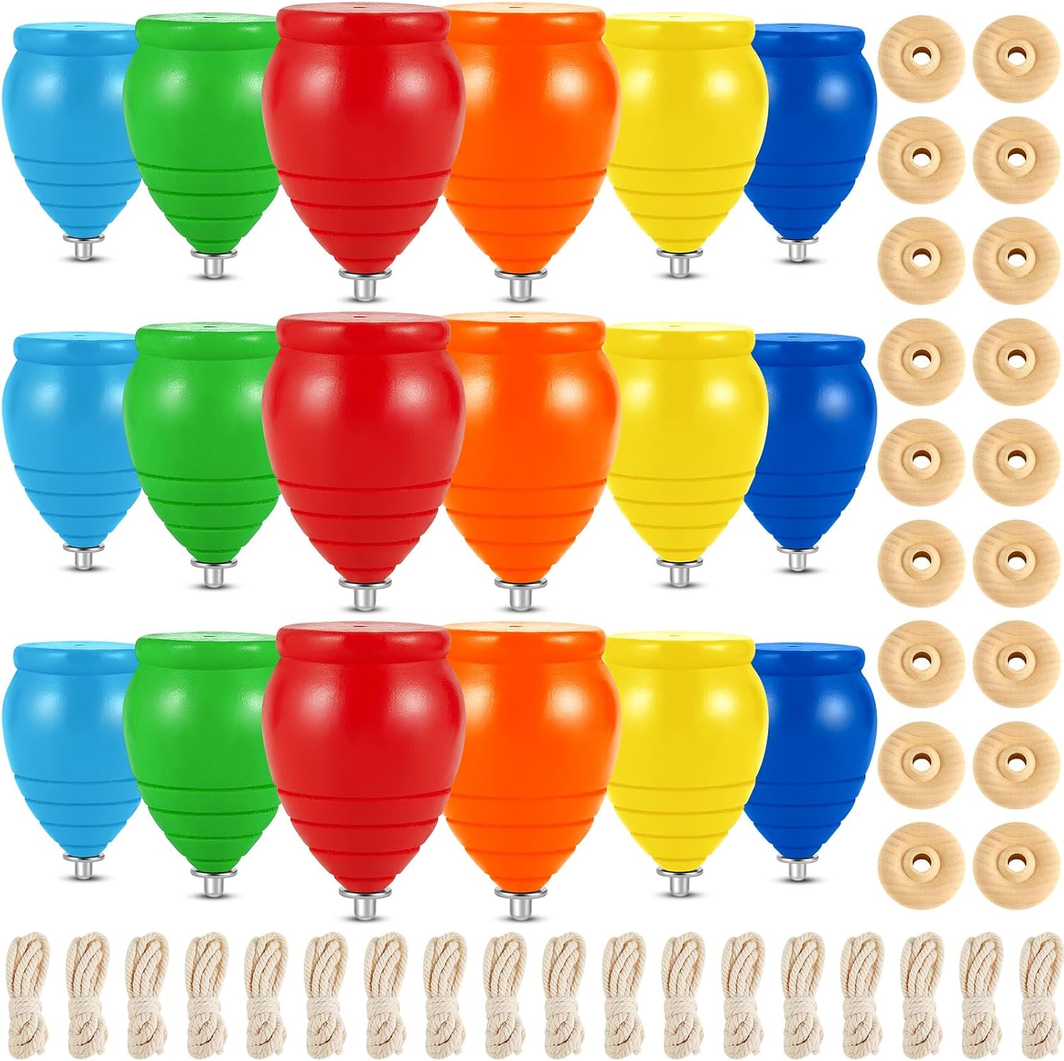 Liliful 18 Set Mexican Spinning Top Trompo Classic Wood Carved Spinning Tops with Strong Steel Point for Enhanced Stability Mexicanos Trompos De Madera, 6 Colors