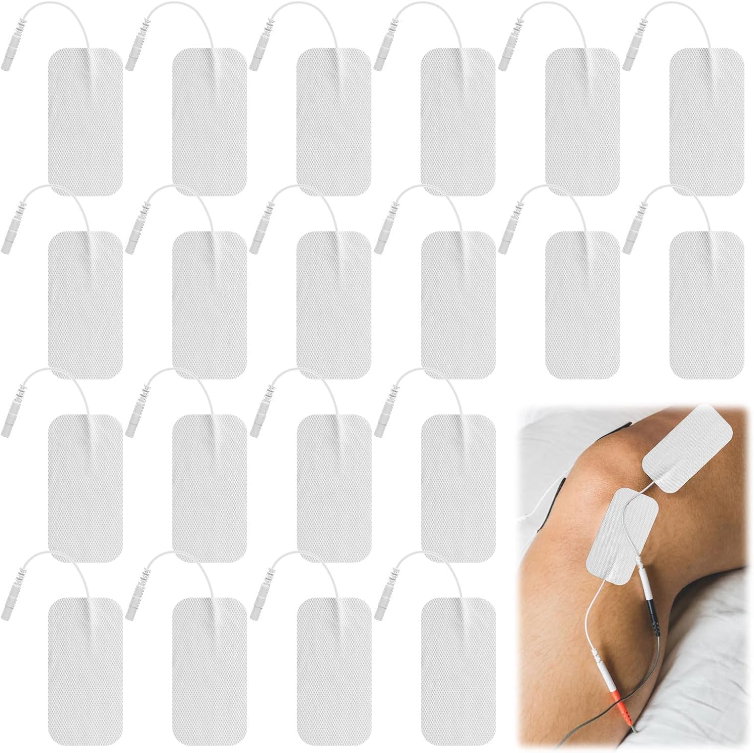 TENS Machine Pads Replacement, 20 Pcs Large Electrode Pads for TENS, TENS Pads Replacement with 2mm Pin Connectors for Auvon for Elle for Most TENS Machine (50x90mm)