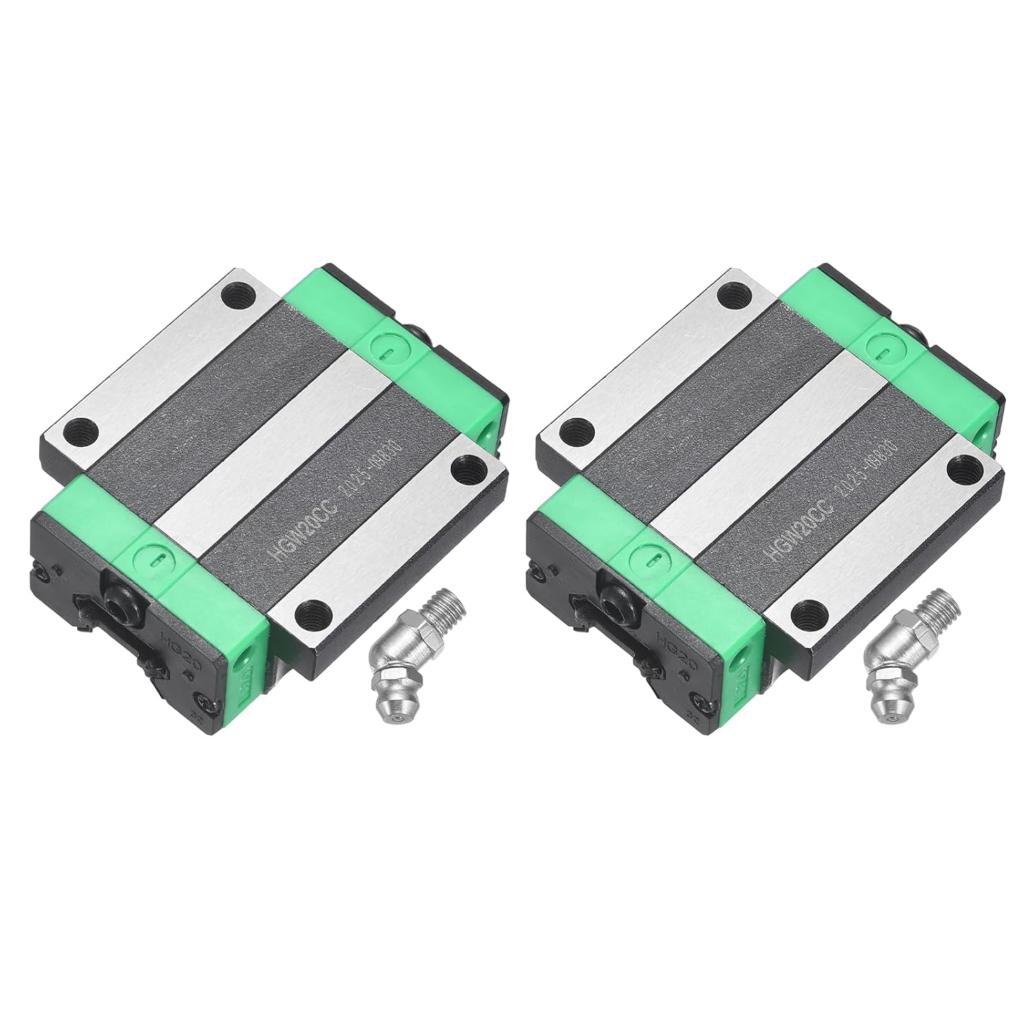 sourcing map 2Pcs HGW20CC Linear Slider Block, Linear Slider Bearing Carriage Block with Grease Fitting for Guideway Rail CNC Machine Parts 3D Printer, Black