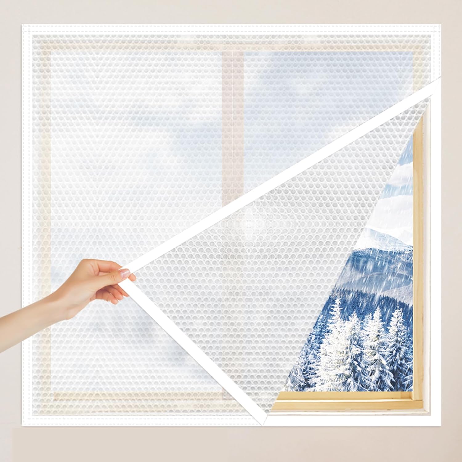 Thermo Cover Window Insulating Film,Window Insulation Kit,Winter Windproof Thermal Curtains,for Keep Room Warm,Easy to Install,Reusable,Customizable (1.64x4.59ft)