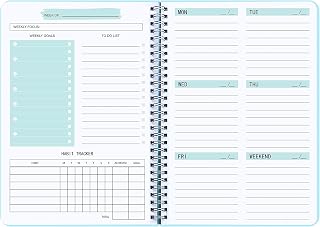 Undated Weekly Goals Notebook, A5 To Do List Planner with Spiral Binding, 5.7 x 8.0 inches