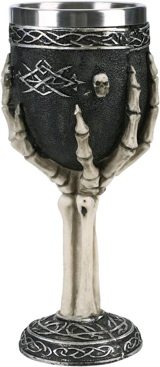 Stainless Steel Skull Wine Goblet Resin Skeletal Beer Cup Gothic Viking Warrior Skull Mug Medieval Drinkware Wineglasses Sacrifice Wine Chalice Cup Whiskey Cocktail Drinking Mug Halloween Bar Decor
