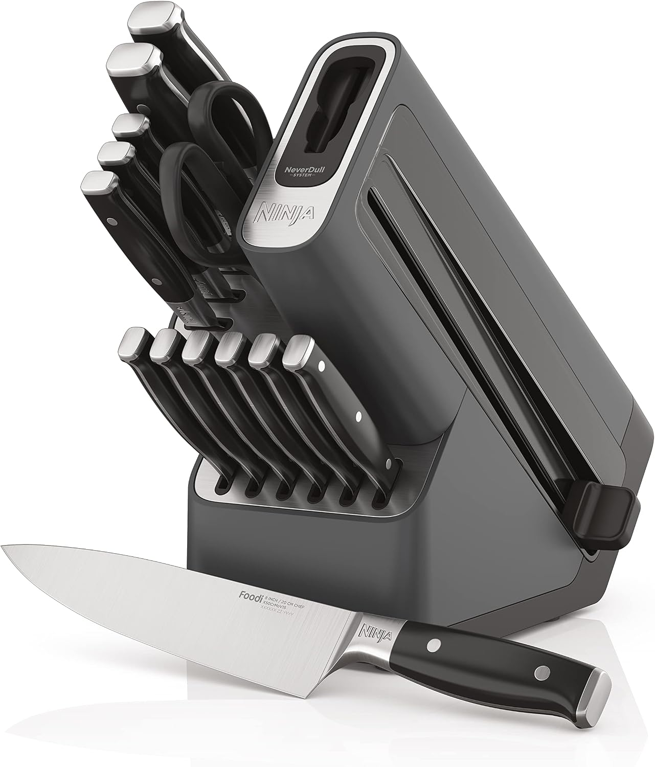Ninja® NeverDull™ 14-Pc Knife System, Built-in Sharpener, Black, K32014 | Stays razor-sharp 10+ years. German stainless steel blades. A few swipes of the foolproof sharpener restores a superior edge.